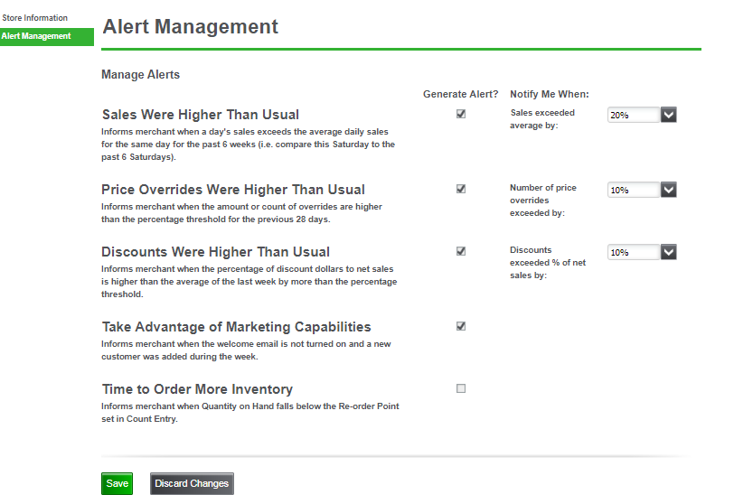 alert management menu