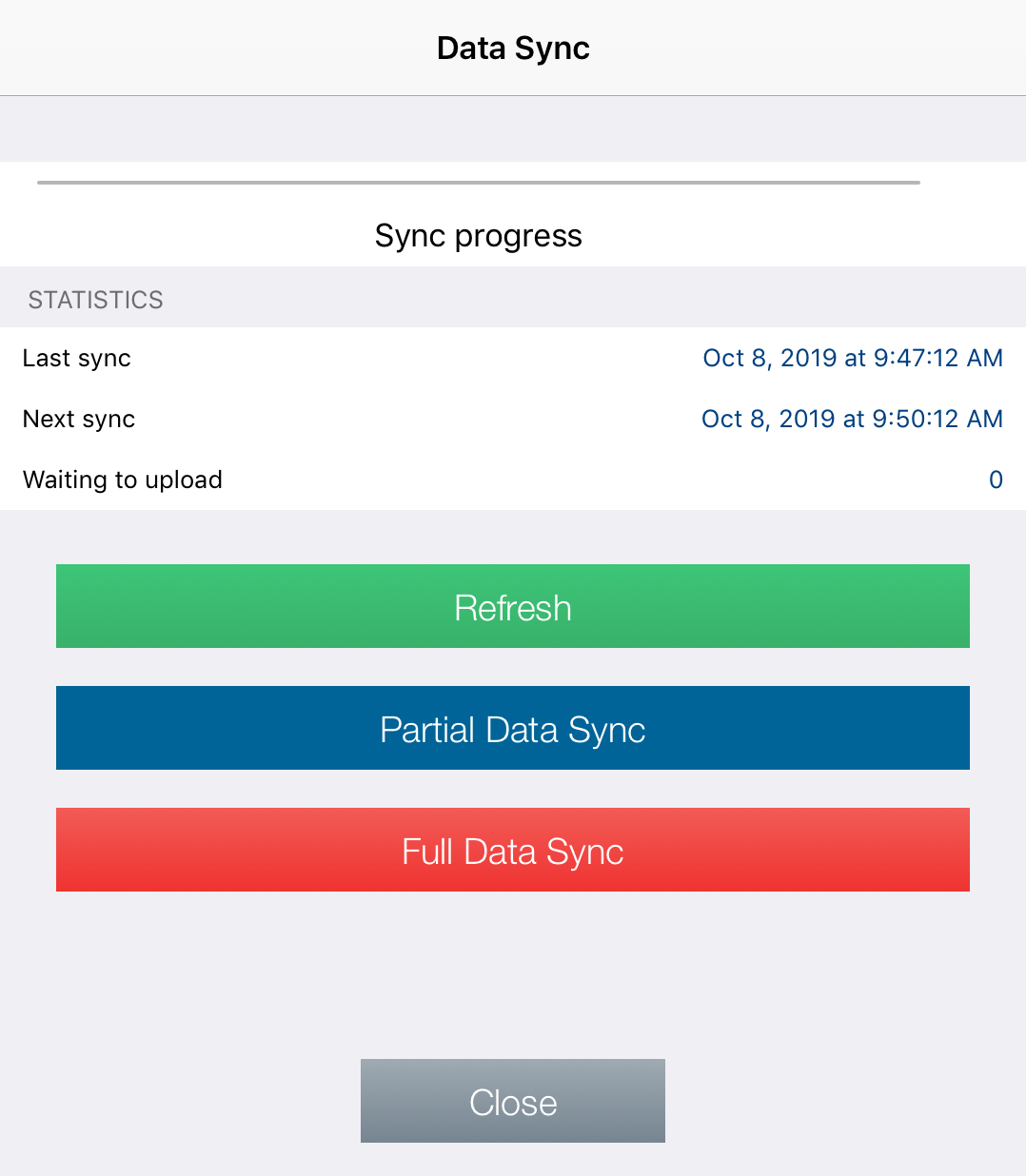 data sync menu