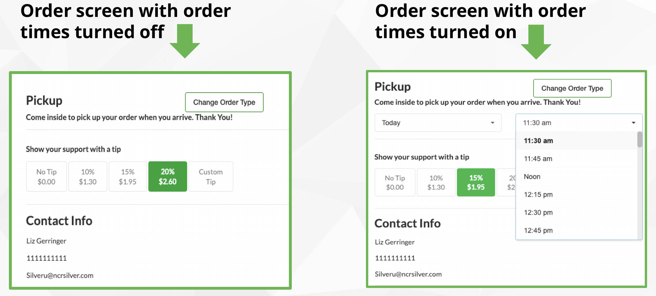 pikcup enabled and disabled ncr silver commerce