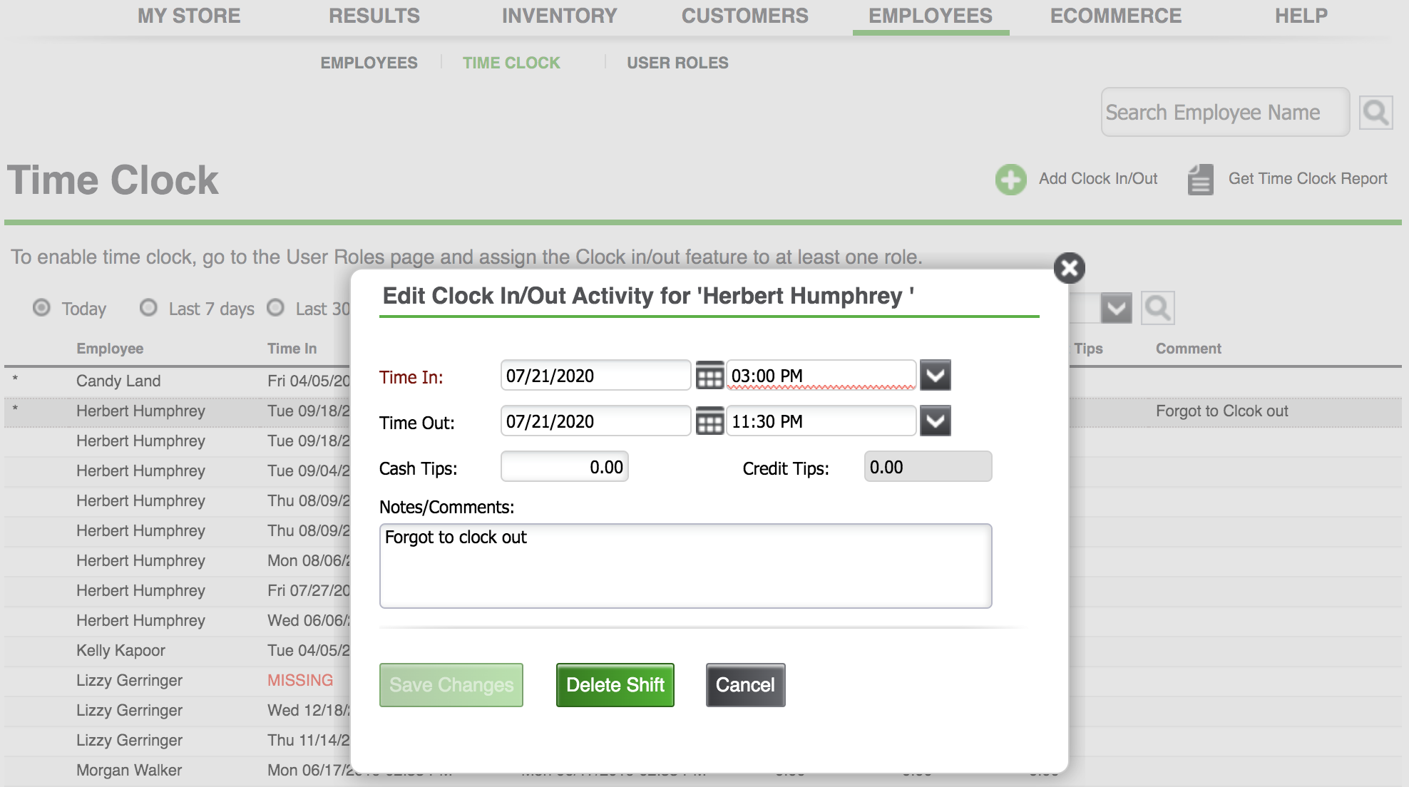 edit time clock ncr silver