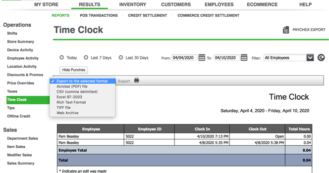 Time Clock Report NCR Silver Essentials