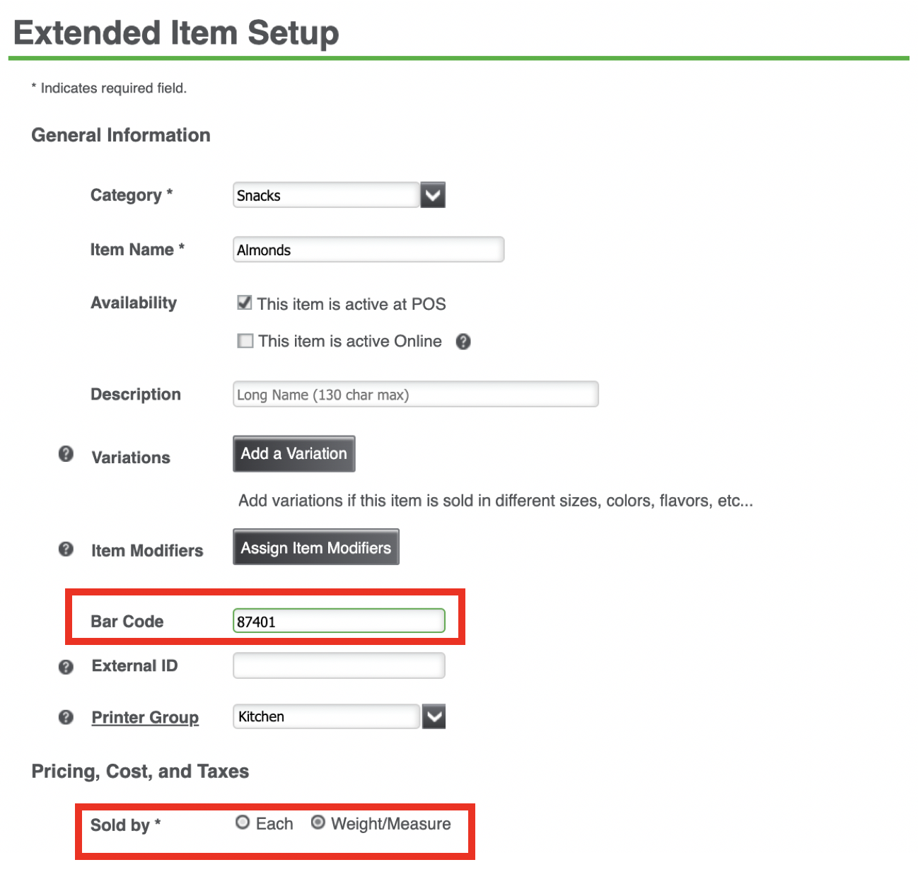 Price Embedded Barcode Item Setup